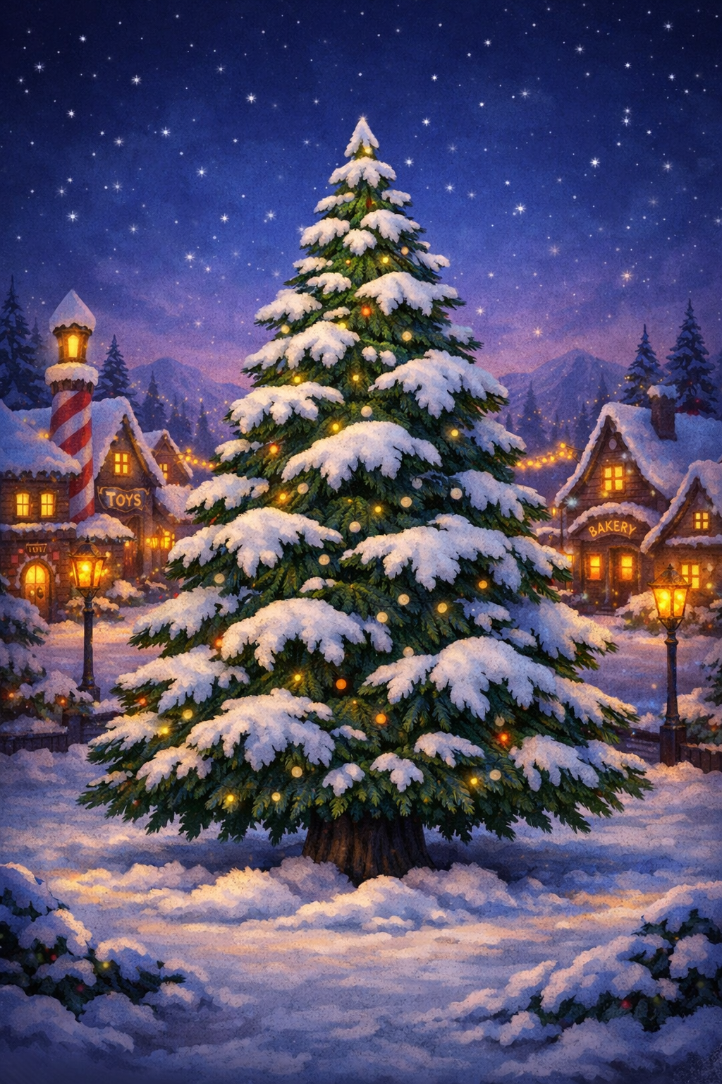 North Pole Village Tree Background